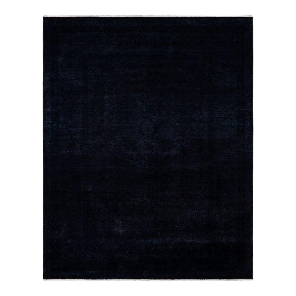 Overton Hand Knotted Wool Vintage Inspired Modern Contemporary Overdyed Black Area Rug - 7' 10" x 10' 6"