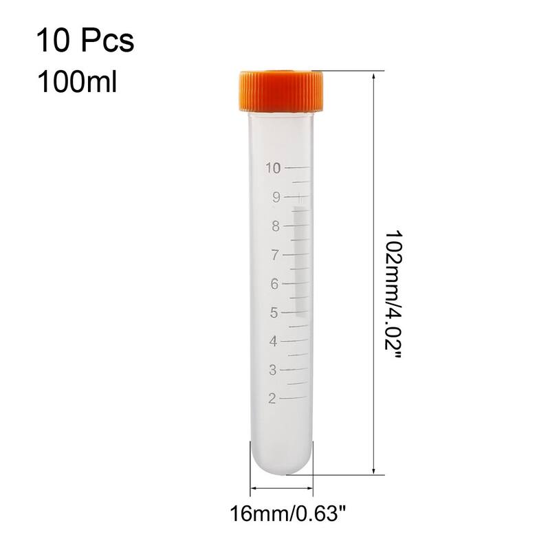 10 Pcs 10ml Plastic Centrifuge Tubes w/ Screw Cap, Round Bottom, Graduated Marks - Clear