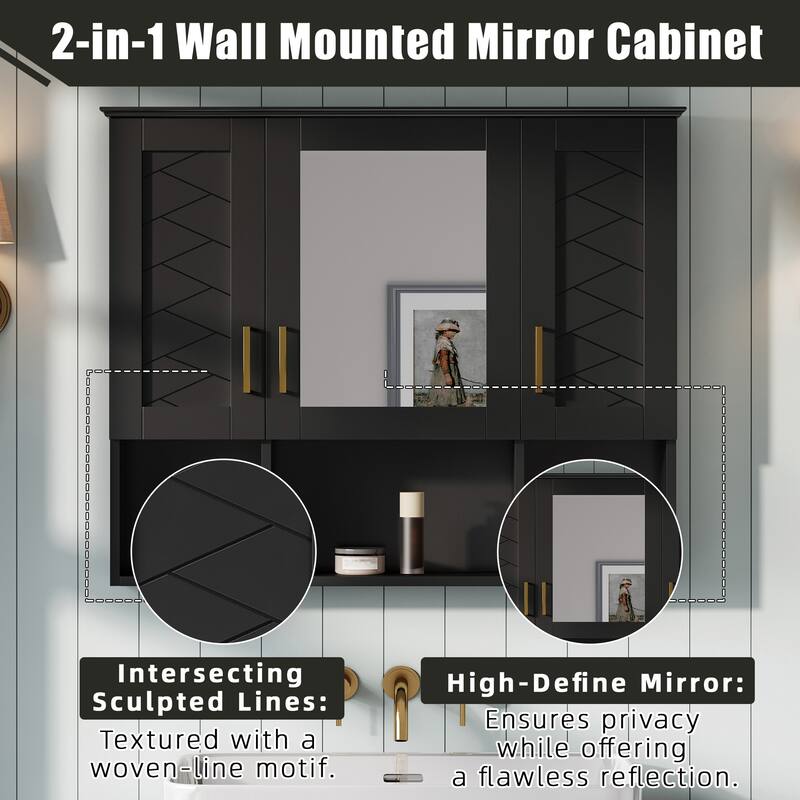 35 Inch Wall Mounted Bathroom Medicine Cabinet with Mirror, Adjustable Shelves, Soft Close Doors