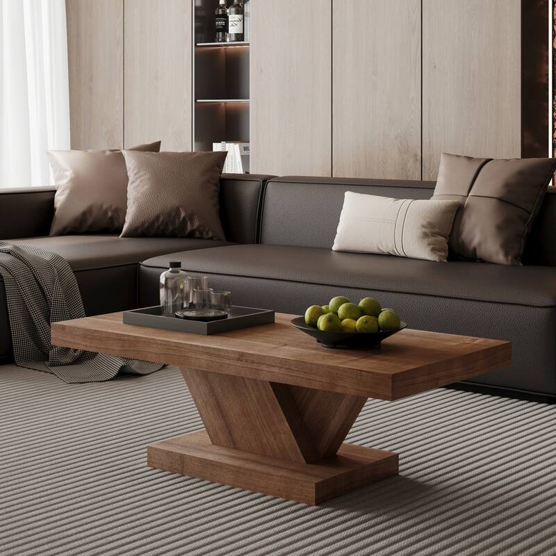 47" Modern Cross Leg Coffee Table, Sturdy X-Shape Design, Solid Wood Veneer, Large Living Room Center Table - Walnut