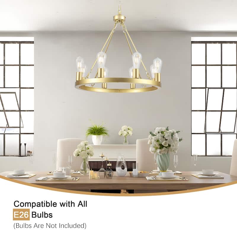 8-Light Circle Wagon Wheel Farmhouse Foyer Chandelier Linear Island Chandelier Lighting for Dining Room