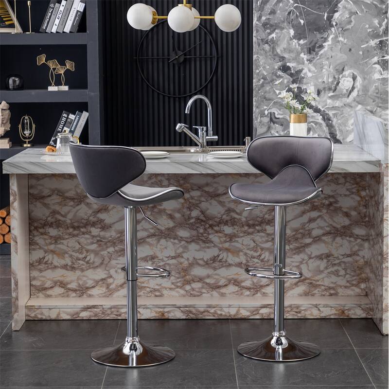 Velvet Upholstered Adjustable Swivel Barstool,Set of 2