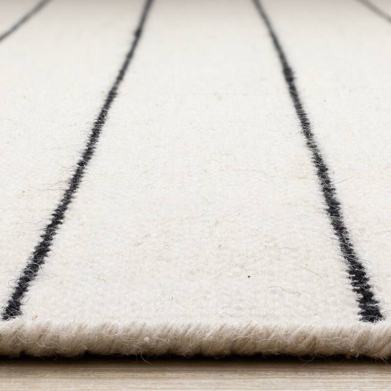 White Black Striped Handmade Wool Rug