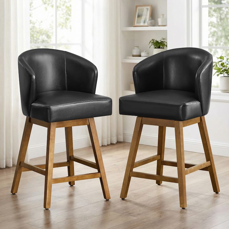 26 Inch Upholstered Swivel Counter Height Bar Stools with Back and Solid Wood Frame - 37.8"H x 20.9"W x 21.3"D