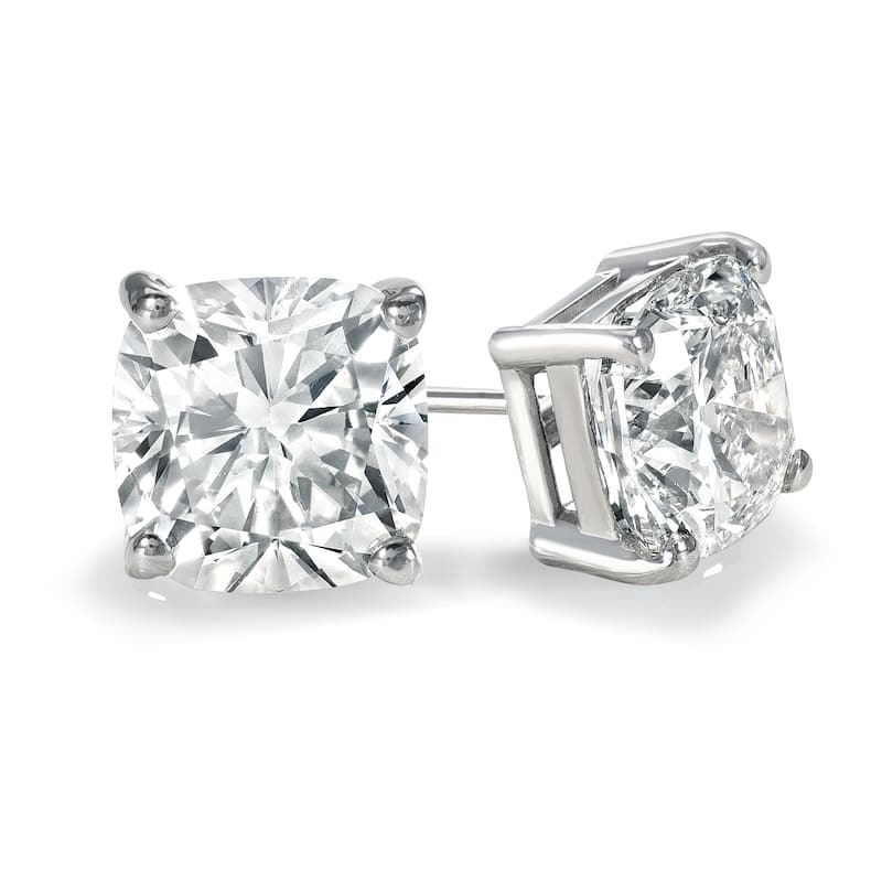 Auriya Lab Grown Cushion 4-Prong Diamond Stud Earrings 2.00 to 10.00 ct. tw. Push-Back (D-E VVS)