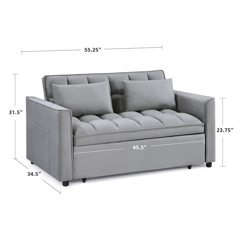 Classic 55" Width Pull Out Tufted Convertible Loveseat Sleeper Sofa Bed - 55"W x 68"L x 20"H