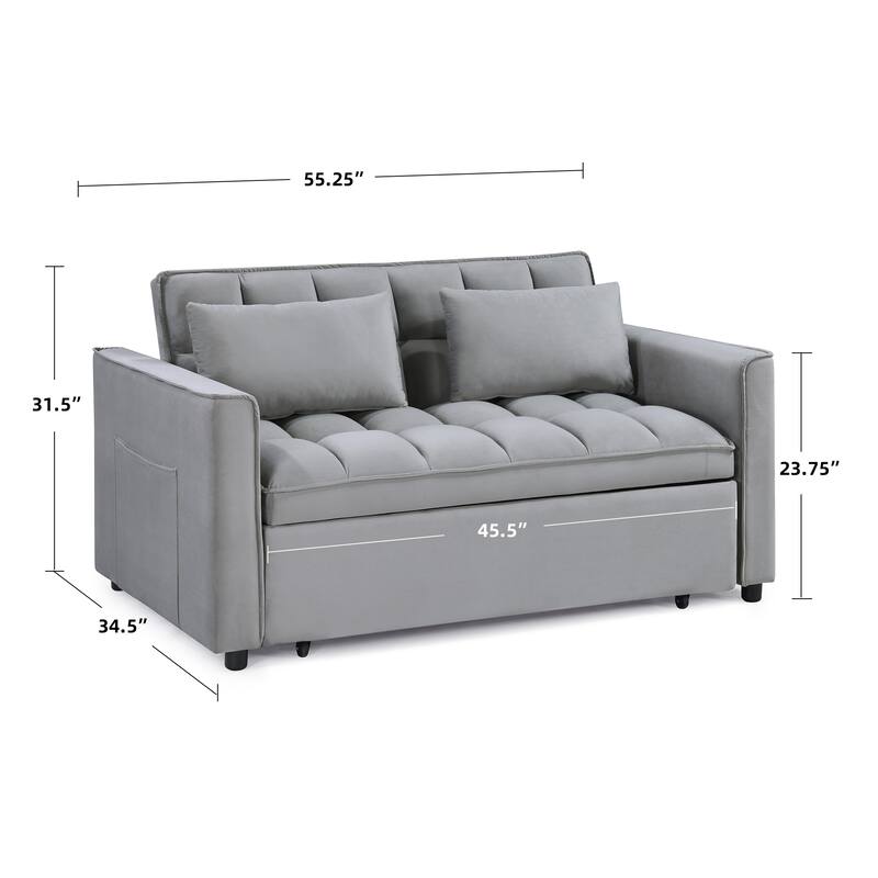 Modern 68" Length Tufted Convertible Loveseat Sleeper Sofa Bed - 68"L x 55"W x 20"H