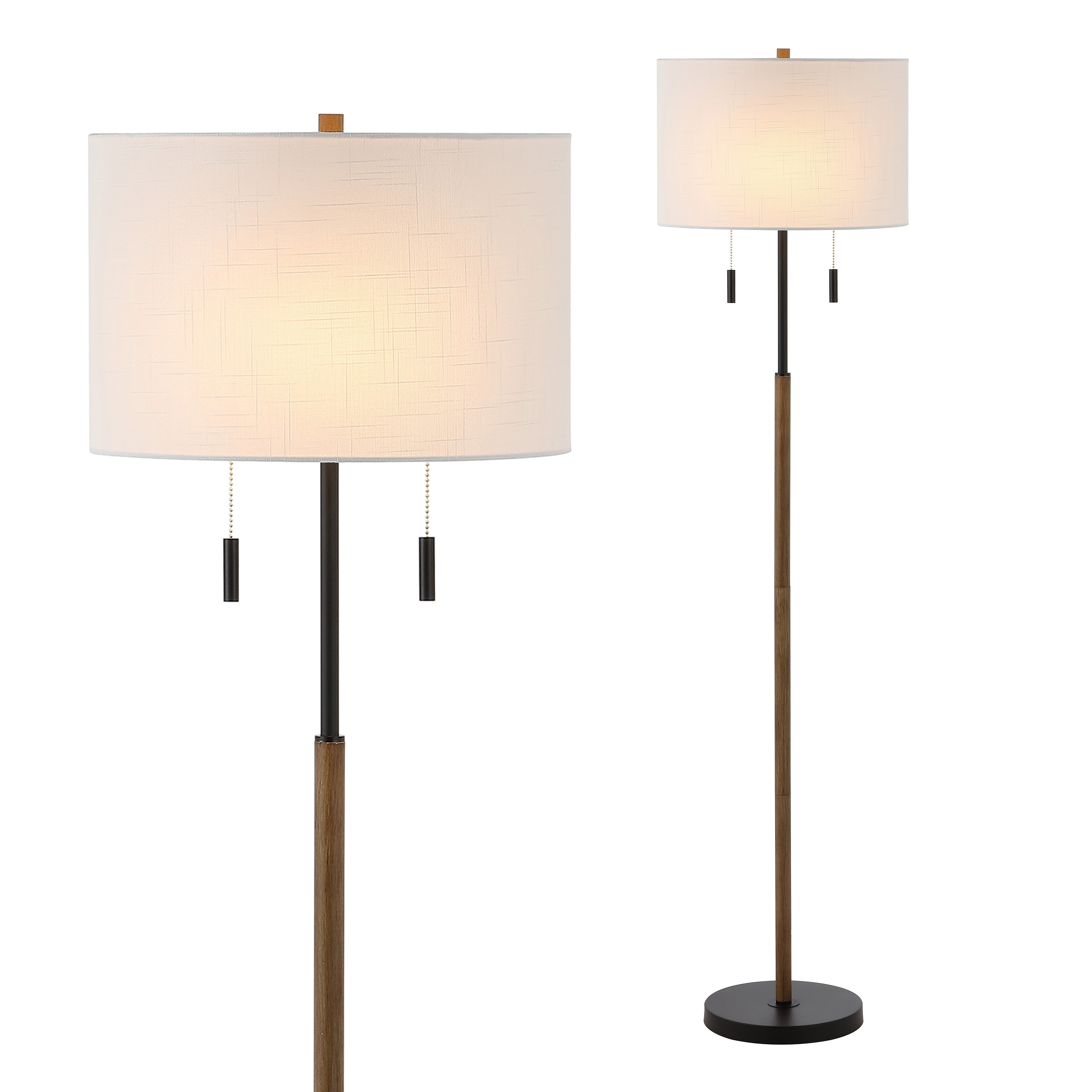 JONATHAN Y Koda 61" Rustic Farmhouse Iron Candlestick Pull Chains LED Floor Lamp, Brown Wood Finish/Black