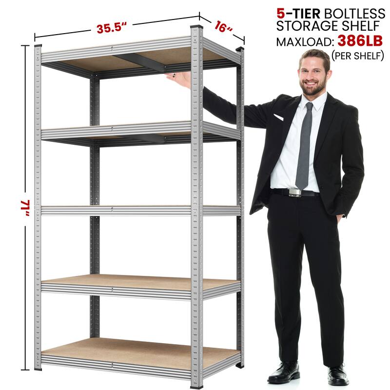 Yaheetech 71in 5-Tier Metal MDF Storage Rack, Adjustable Shelves, 386lb Capacity for Each Shelf