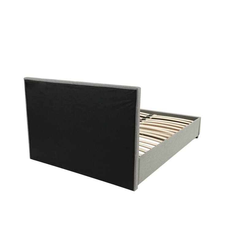 Full Size Modern Bed with Tufted Headboard and Storage Drawer, Grey Polyfiber Finish