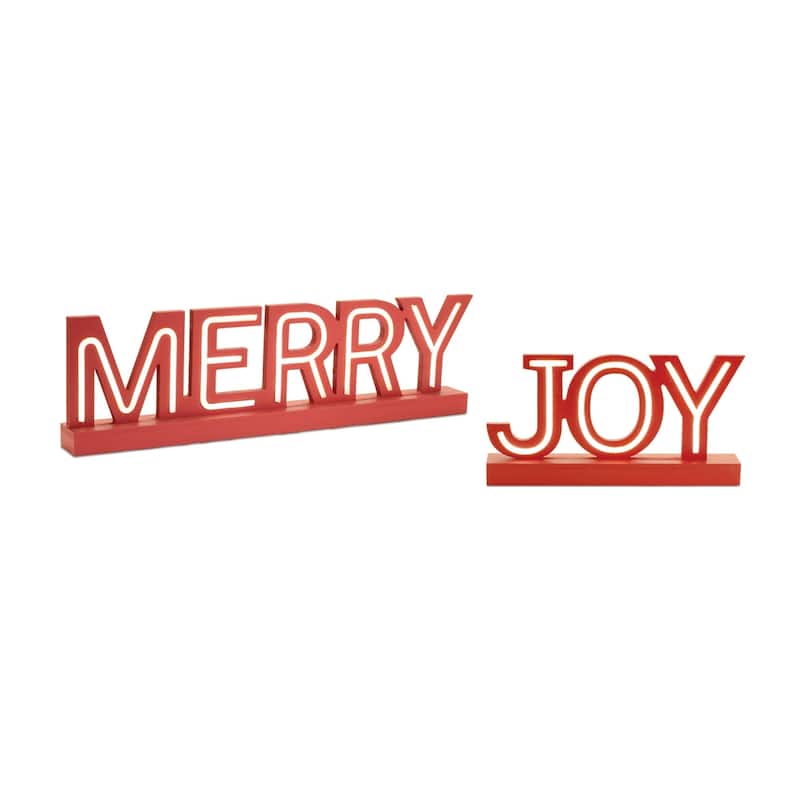 LED Lighted Joy and Merry Christmas Decorations - 24.25" - Set of 2