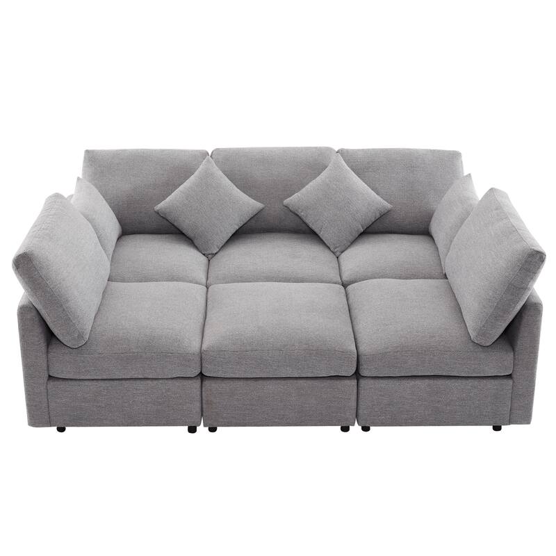 Roomfitters 87 Inch Modular U-Shaped Sectional Sofa with Movable Ottoman and USB Ports, Chenille