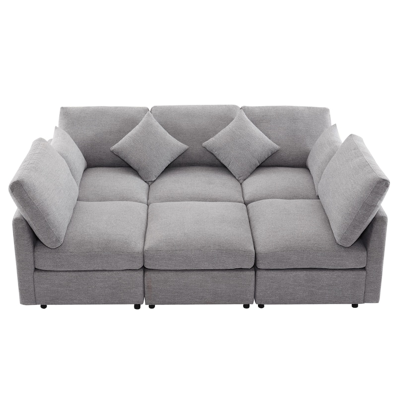U-shaped Sofa Modular Sectional Sofa with Movable Ottoman and 2 USB Ports Sleeper Recliner Sofa Couch for Living Room