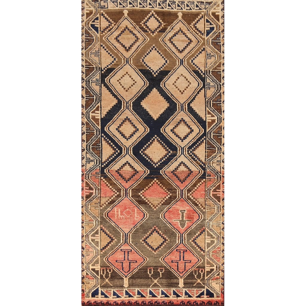 Hand Knotted Oriental 100% Wool Carpet Traditional Geometric Brown Lori Area Rug - 8' 2'' X 3' 8''