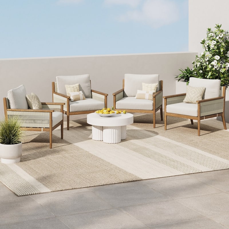 Kayden Bohemian Wooden Upholstered Armchair with Removable Cushion Covers and Solid Acacia Wood Frame