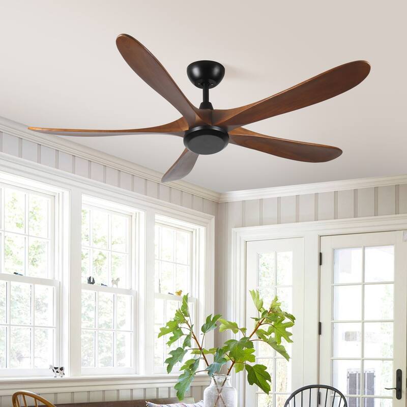 Solid Wood Reversible Ceiling Fan No Light with Remote Control, 62 Inch Low Profile Wood Ceiling Fan with 3 Down Rods