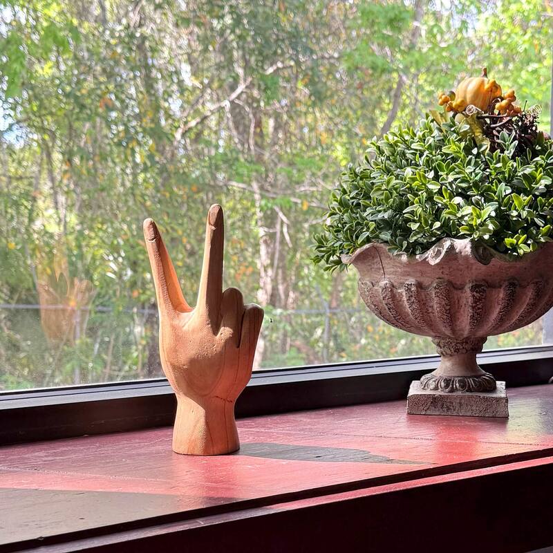Zeckos Carved Wood Peace Sign Hand Gesture Statue - 7.75 X 3 X 2 inches
