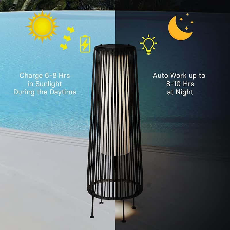 Outdoor Floor Solar Light 2-Pack, All-Weather Wicker Solar Patio Lamp Waterproof Outside Solar Deck Lamp for Porch, Yard, Garden