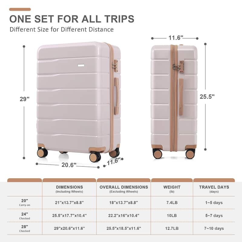 3-Piece TSA Lock Travel Luggage Set by Harper&Bright Designs