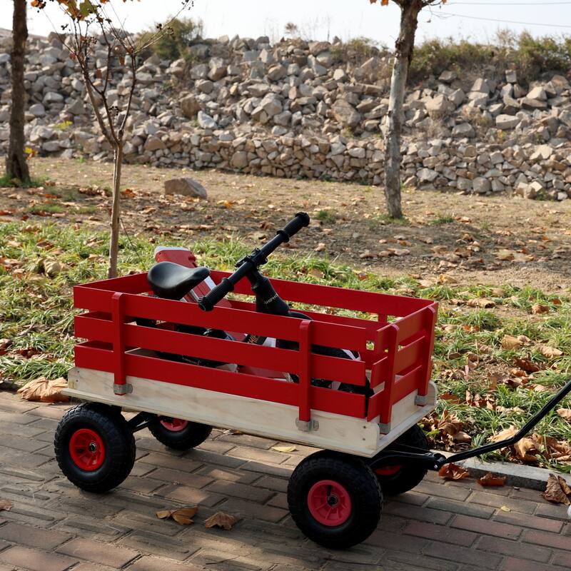 Children's and garden wooden carriages, all-terrain rubber inflatable wheelers, outdoor games, courtyard transportation