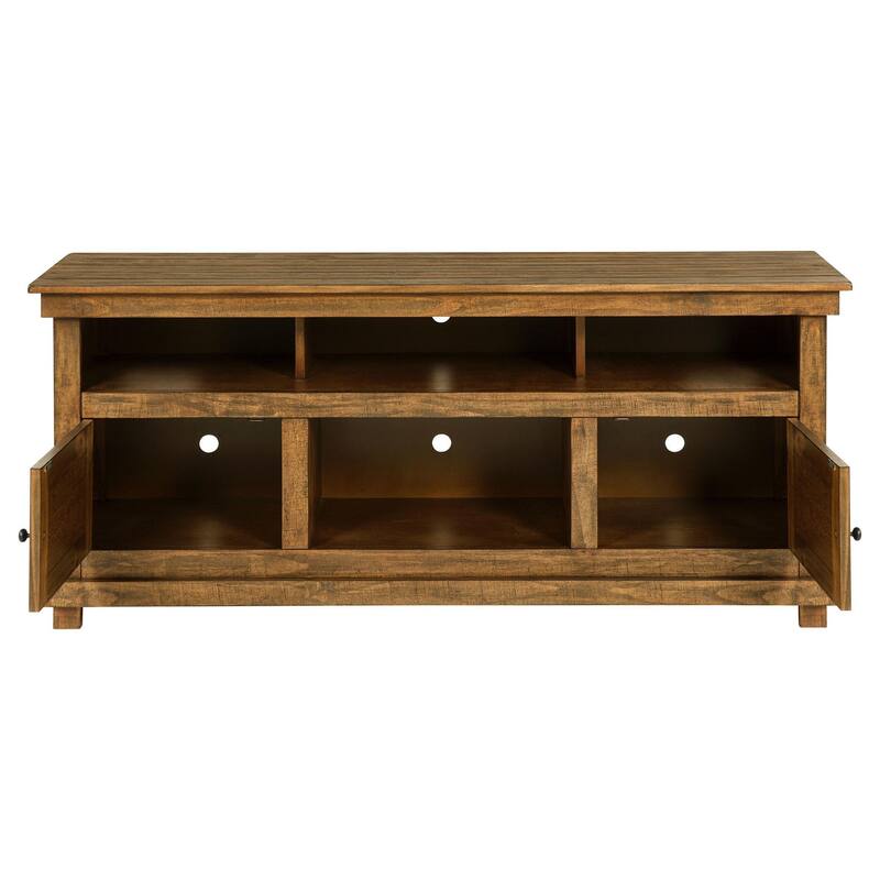 Ayne TV Stand Media Cabinet, 2 Doors and 4 Shelves, Brown Wood 60 Inch