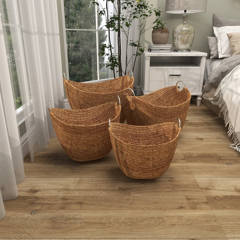 Seagrass Handmade Large Woven Decorative and Functional Storage Basket with Handles - Brown, White, Black