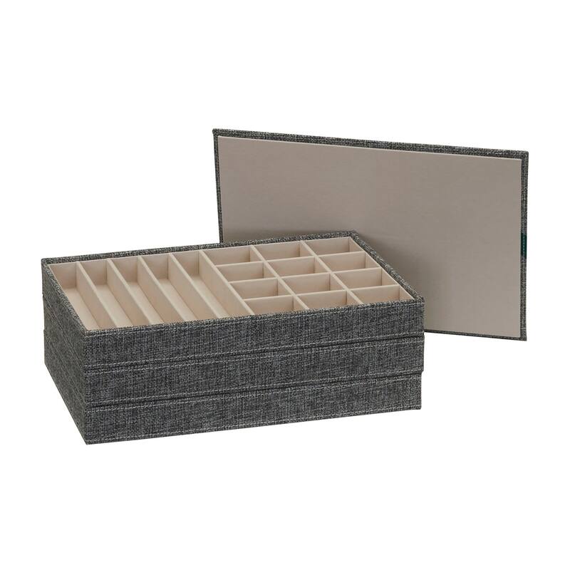 Household Essentials Sturdy Chipboard 3-Tier Jewelry Tray with Polyester Linen Wrap