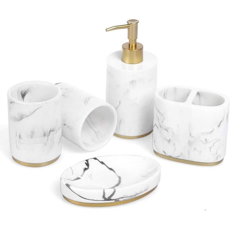 Bathroom 5-piece set for countertops, bathrooms, apartments, decorative items, imitation resin kit - White