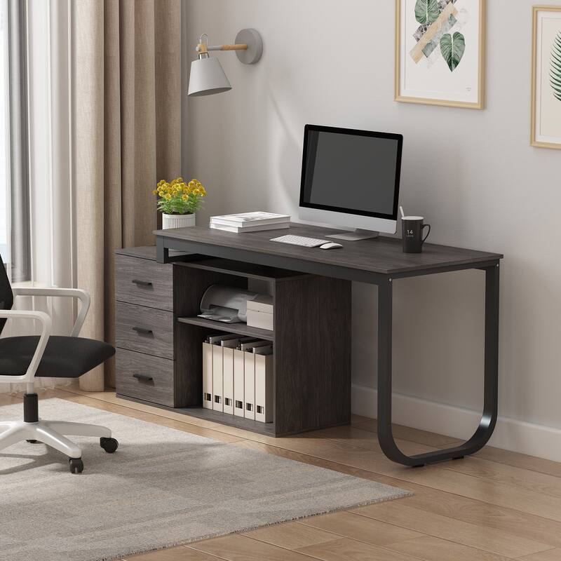 55" L Shaped Desk Writing Computer Desk Storage Workstation 5 Colors