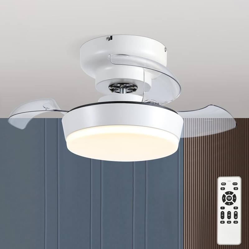 24" Flush Mount Ceiling Fan with Light and Remote,Retractable Blades,Small Fan Light for Bedroom,Closet,Bathroom - 24 Inches - White
