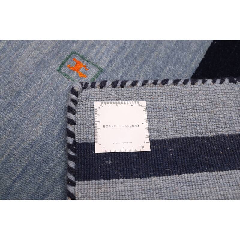 ECARPETGALLERY Hand Loomed Kashkuli Gabbeh Dark Navy, Light Blue Wool Rug - 6'8 x 9'9