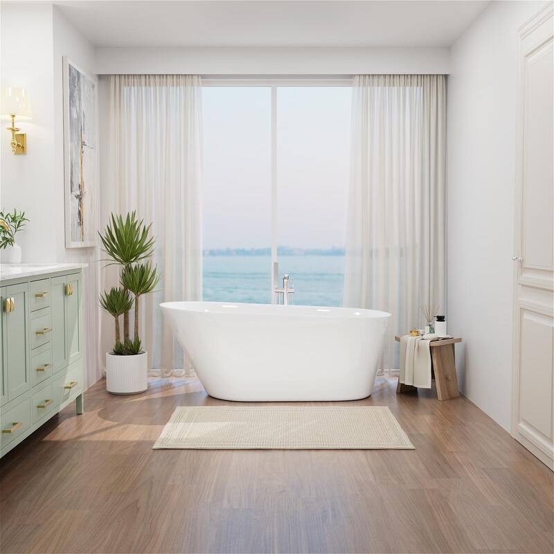 Freestanding Slipper Soaking Acrylic Bathtub with Chrome Drain and Pearl-Shape Overflow