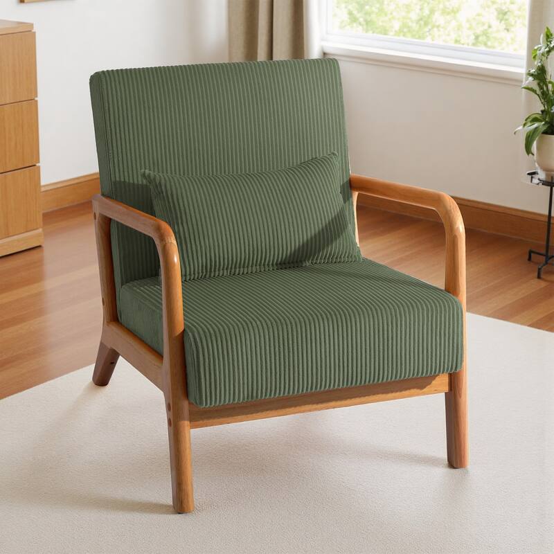Mid-Century Upholstered Accent Chair with Wood Frame - Brown Frame - Gray Green