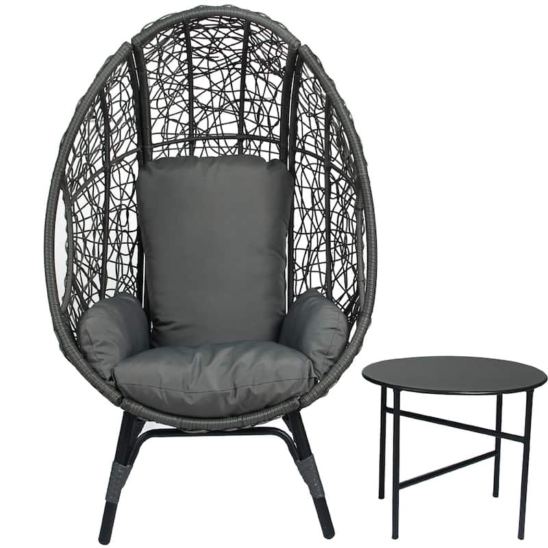 PE Wicker Egg Chair with Cushion and Side Table