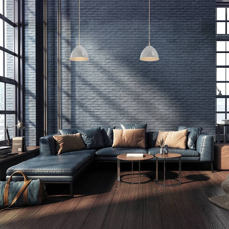 Biba 15 in. 1-Light Brushed Gold Modern Pendant Light Grey Sky Metal Shades