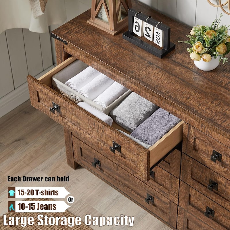 Farmhouse 8 Drawers Wood Dresser Chests, Rustic Chset of Drawers