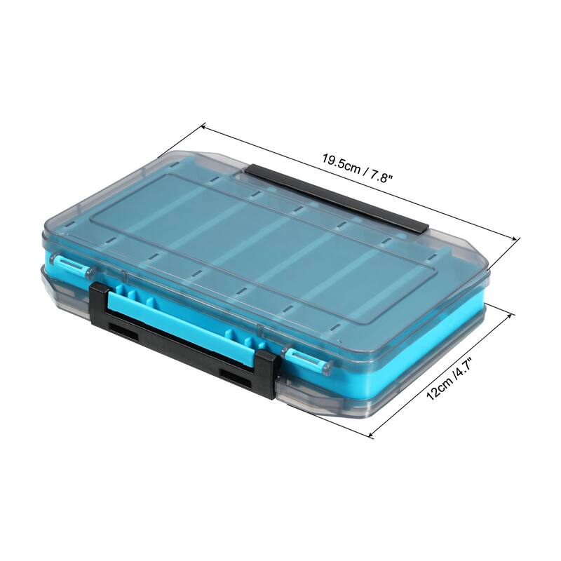 Two Sided Fishing Lure Storage Box Fish Tackle 14 Grids Container - Blue