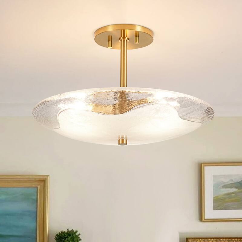 3-Light Round Glass Bowl Semi Flush Mount Ceiling Light 16in