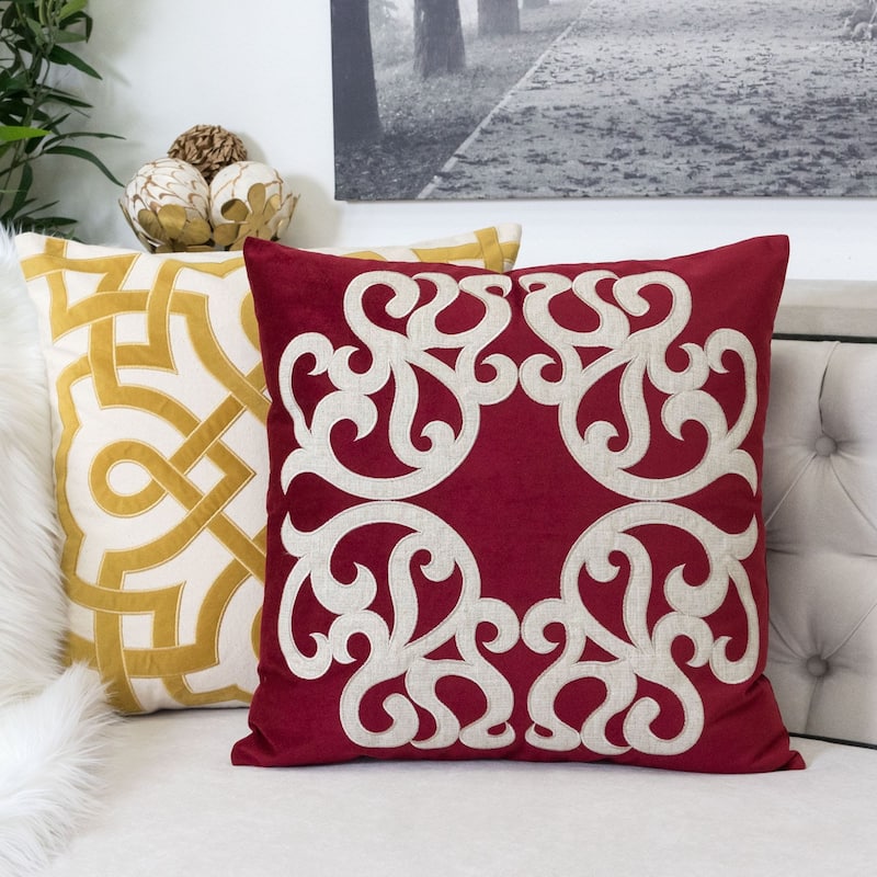 Vintage Vine Throw Pillow Set of 2, 20"x20" Polyester Velvet Cushion Covers with Hidden Zipper