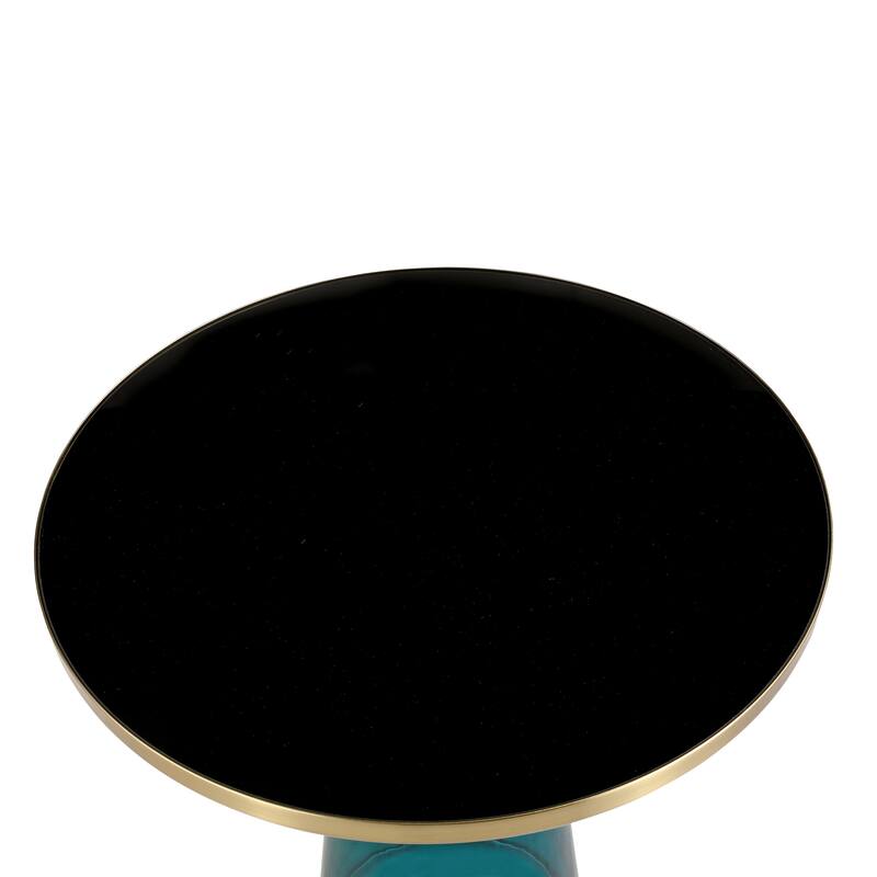 19-Inch Side Table Round Glass/Stone Tabletop End Table with Gold Iron Rim and Glass Base