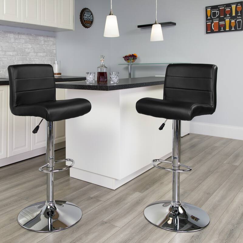 2 Pack Vinyl Adjustable Height Barstool with Rolled Seat and Chrome Base