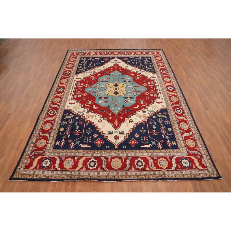 Hand Knotted Oriental 100% Wool Carpet Traditional Medallion Red Heriz (serapi) Area Rug - 11' 9'' X 8' 7''