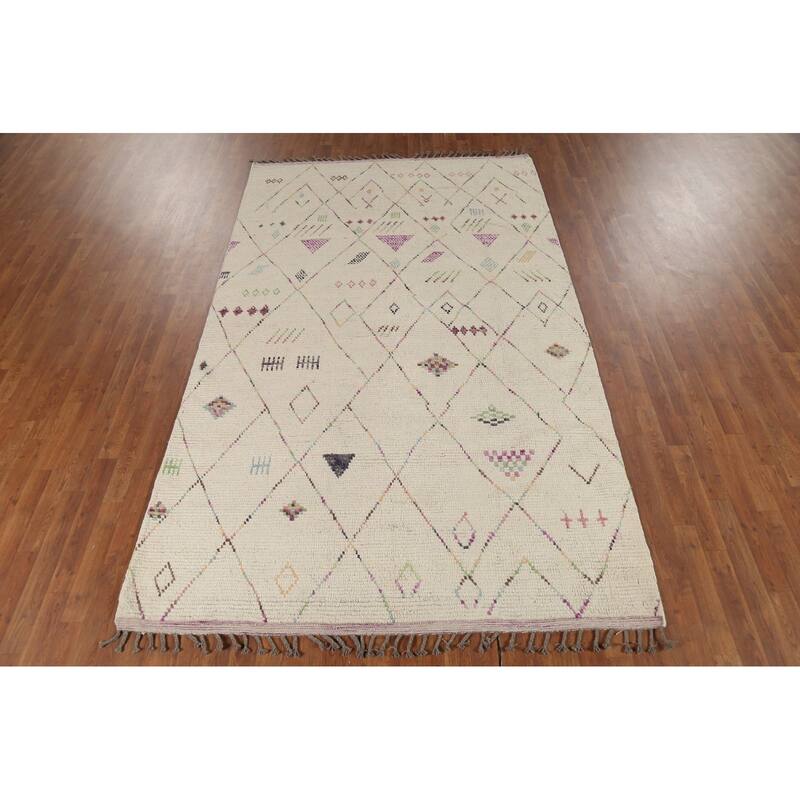 Geometric Moroccan Area Rug Handmade Wool Carpet - 5'10"x 9'9"
