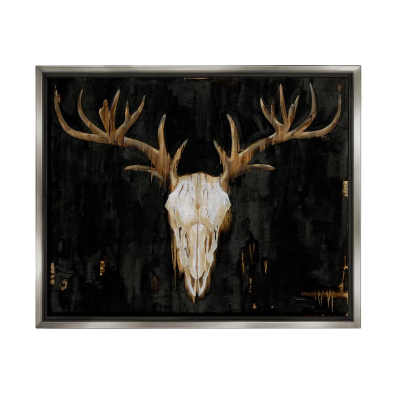 Stupell Deer Antlers Skull Dark Rustic Framed Floater Canvas Wall Art by Liz Jardine