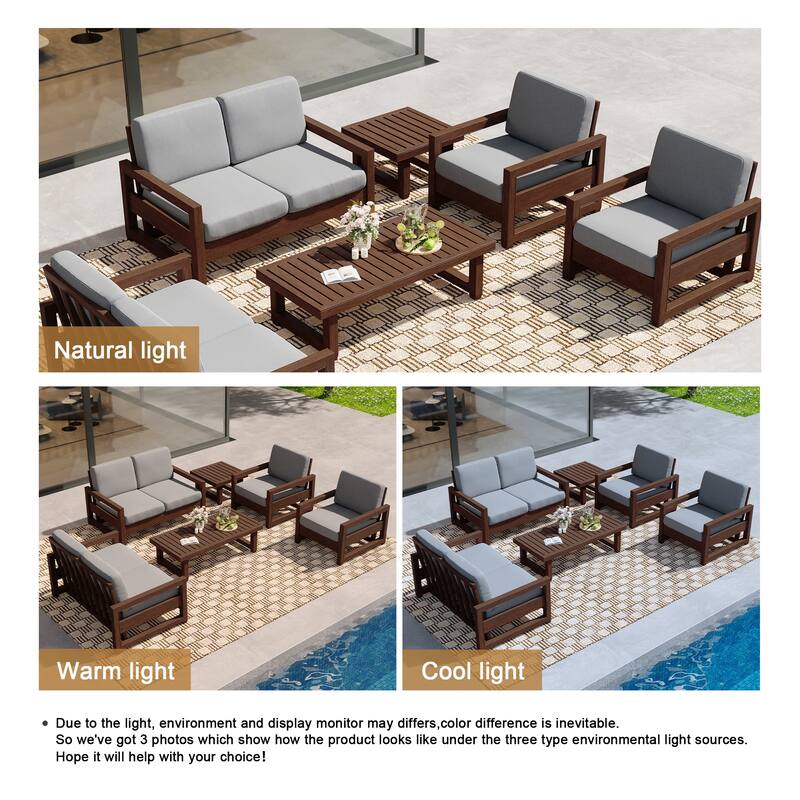 Oversize Teak Wood Loveseat Armchair Outdoor Patio Conversation Set with Cushion