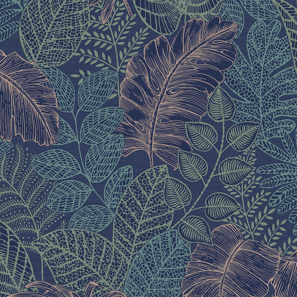 Scattered Leaves Blue and Copper