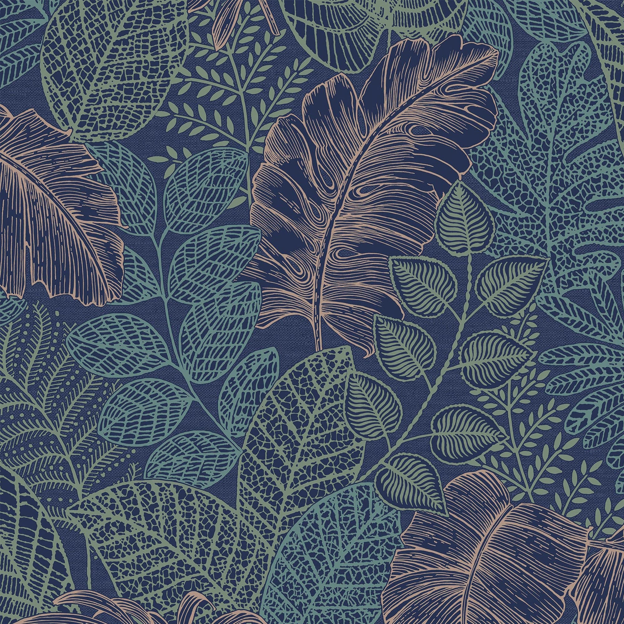 Superfresco Easy Scattered Leaves Blue and Copper