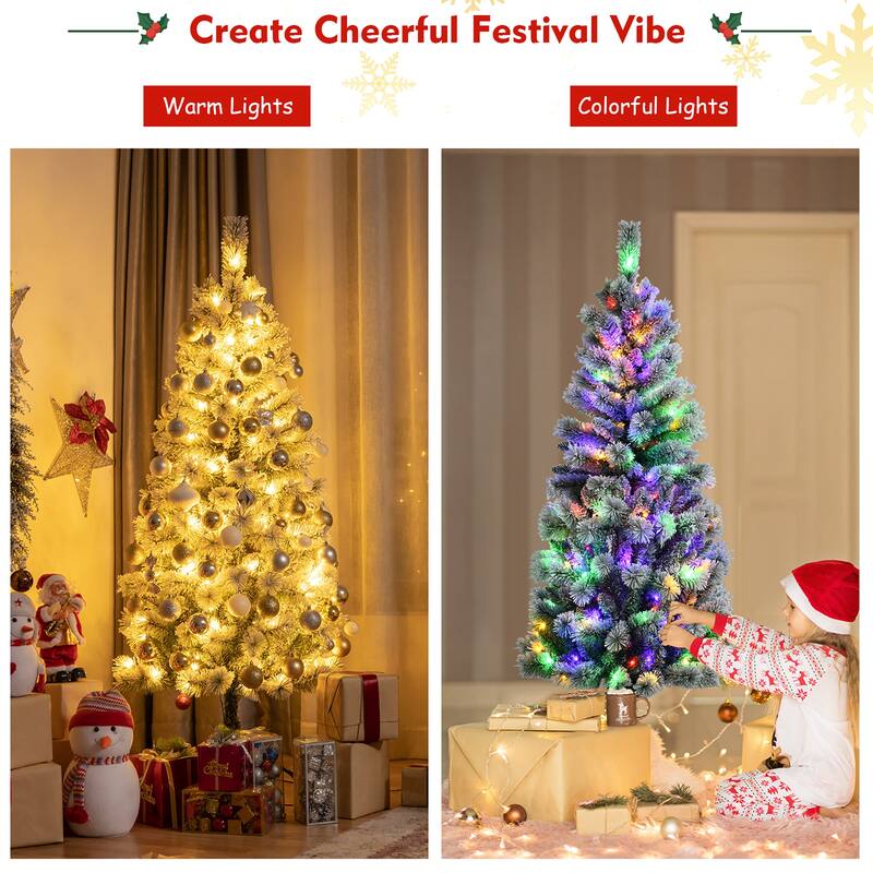 Costway 5FT Pre-Lit Hinged Christmas Tree Snow Flocked w/9 Modes - See details
