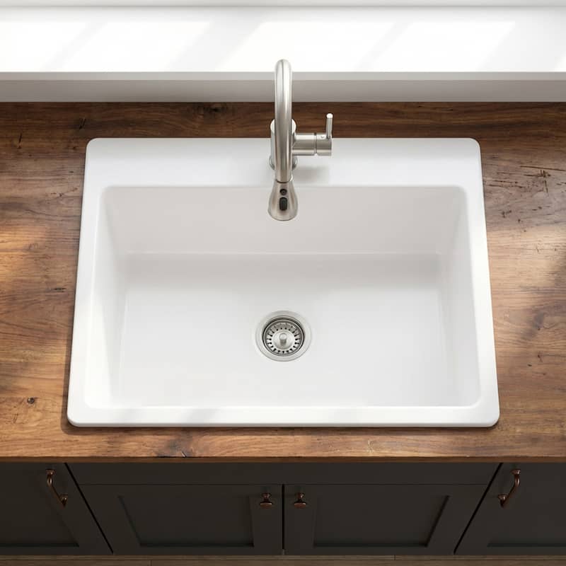 Jackson Crisp White Fireclay 33" Single Bowl Drop-In Kitchen Sink with 1 Hole