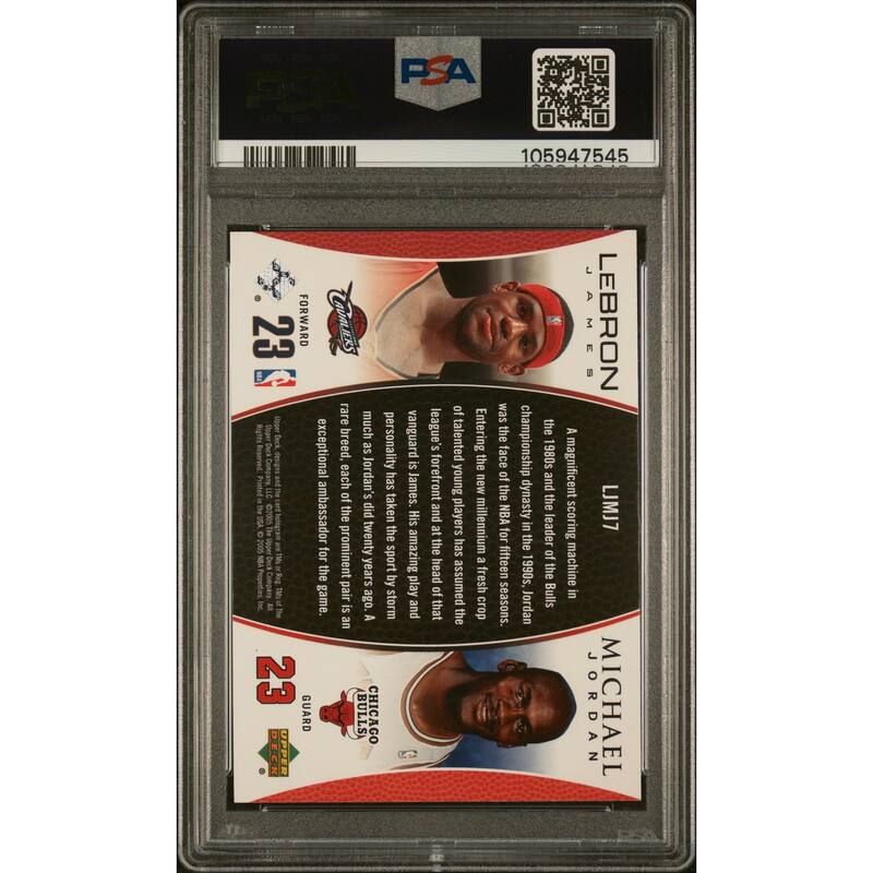Michael Jordan LeBron James 2005 Upper Deck Bonus Pack Basketball Card #LJMJ7 Graded PSA 7 Cert # 105947545 - 8' x 11'